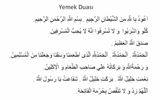 Arapça Sofra Duası Okunuşu ve Anlamı